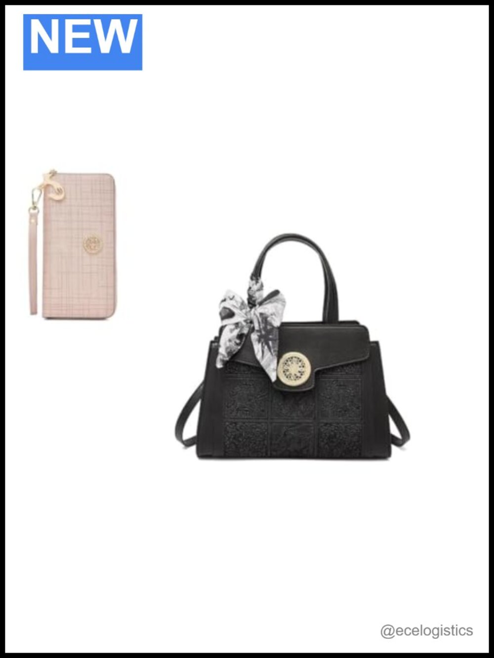 Genuine Leather Crossbody Bag with Wristlet Clutch Purse Set